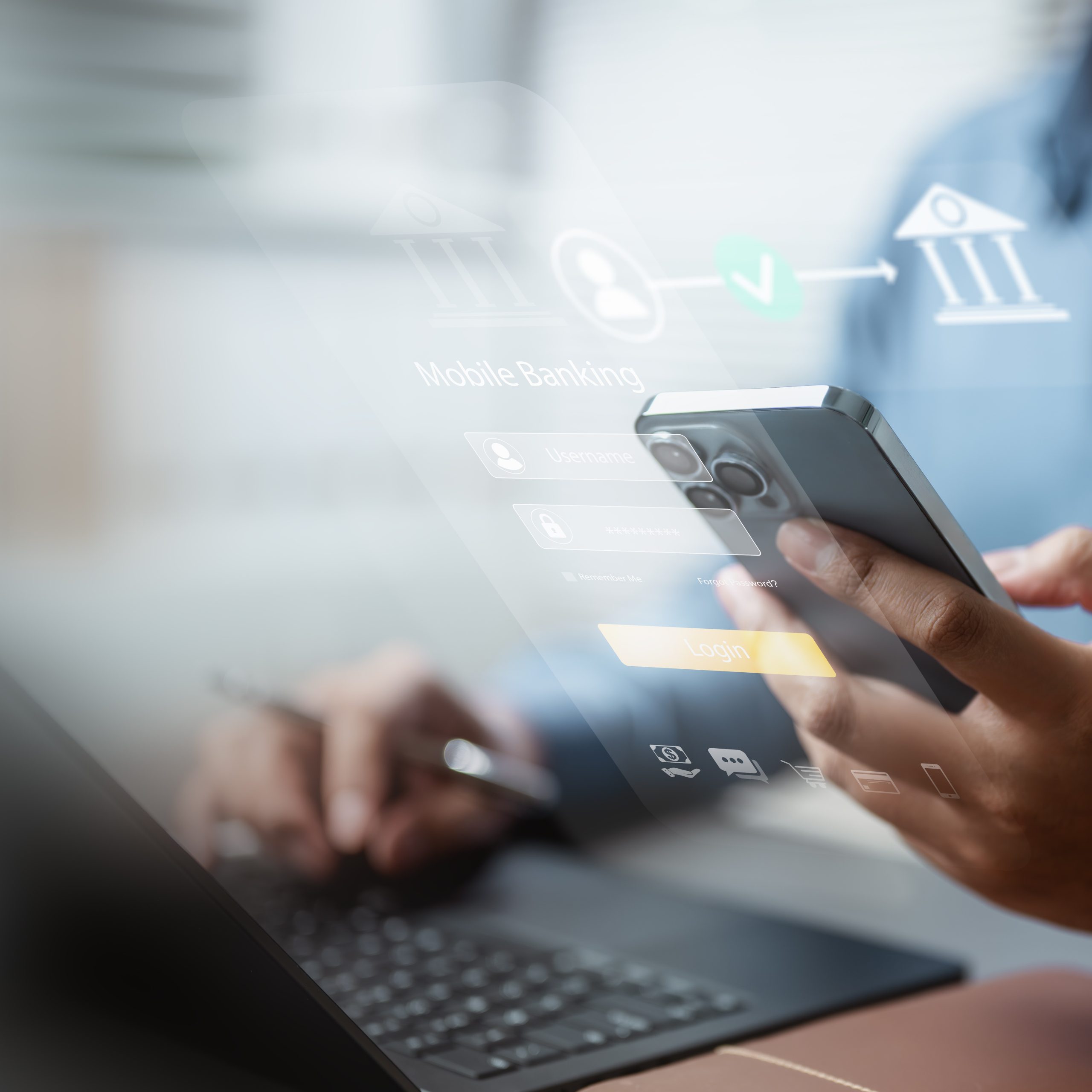 Personne consultant une application de banque en ligne sur smartphone, illustrant une opération bancaire, un paiement numérique ou un litige bancaire.